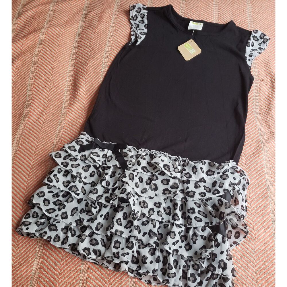 NWT Crazy 8 by Gymboree Drop Waist Black/Leopard Dress Sz. XL/14 Back to School